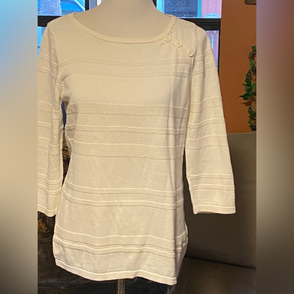 Like New- Christopher & Banks Cream Color Cotton Knit Top